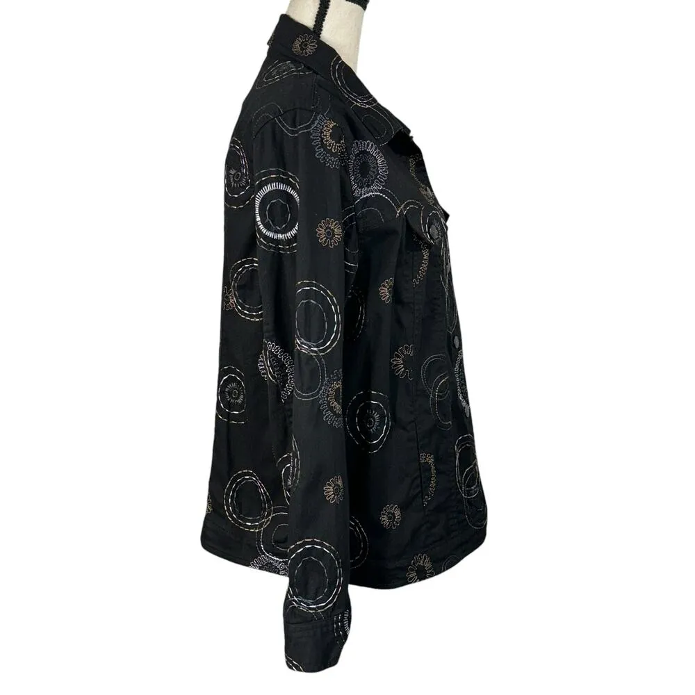 JM Collection SZ 14W Denim Jacket Geometric Embroidered Button-Up Pocket Stretch - Image 4