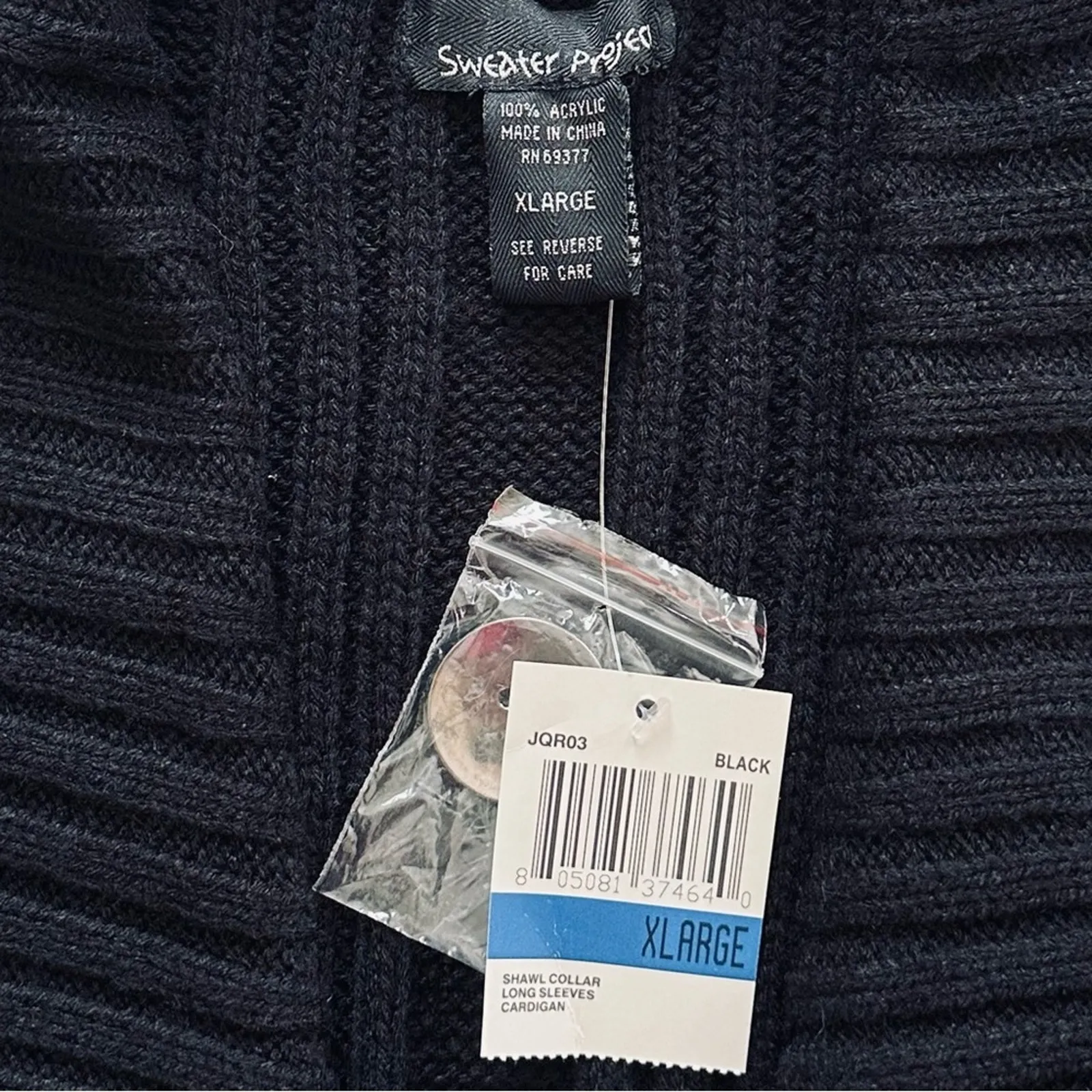 Sweater Project Black Shawl Collar Crop Cropped Ribbed Cardigan Sweater XL NEW - Image 3