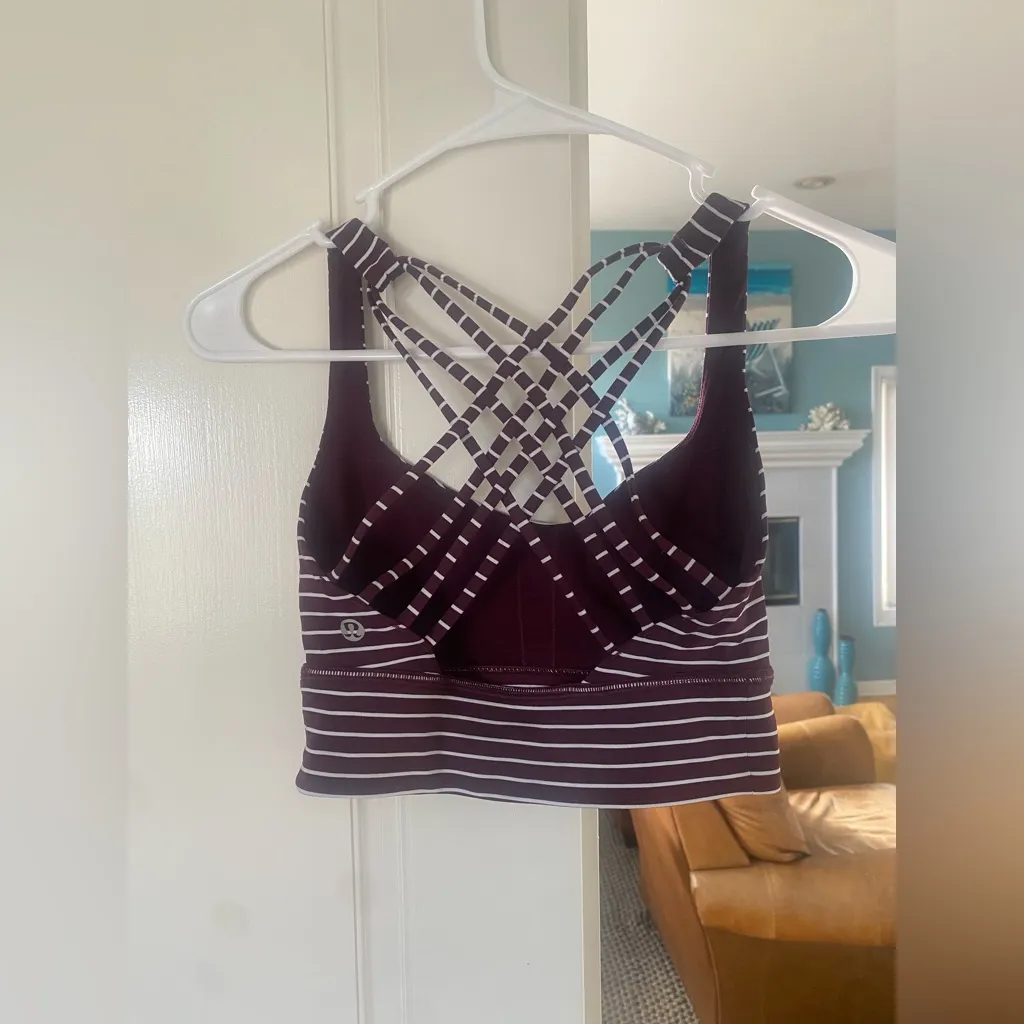 Lululemon Free to Be Bra Wild Long Line Luxtreme Parallel Stripe Adobe and White - Image 8