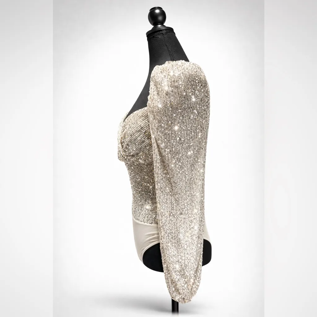 Windsor Gold Sequin Long Sleeve Bodysuit Medium - Image 3