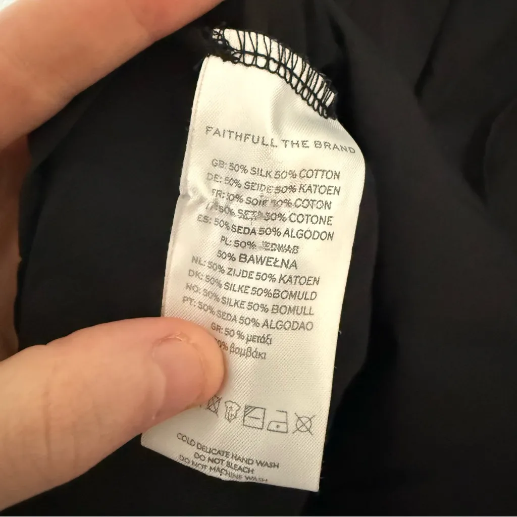 Faithfull the Brand Black Silk Cotton Tie Front Blouse Long Sleeve Size M (US 6) - Image 7