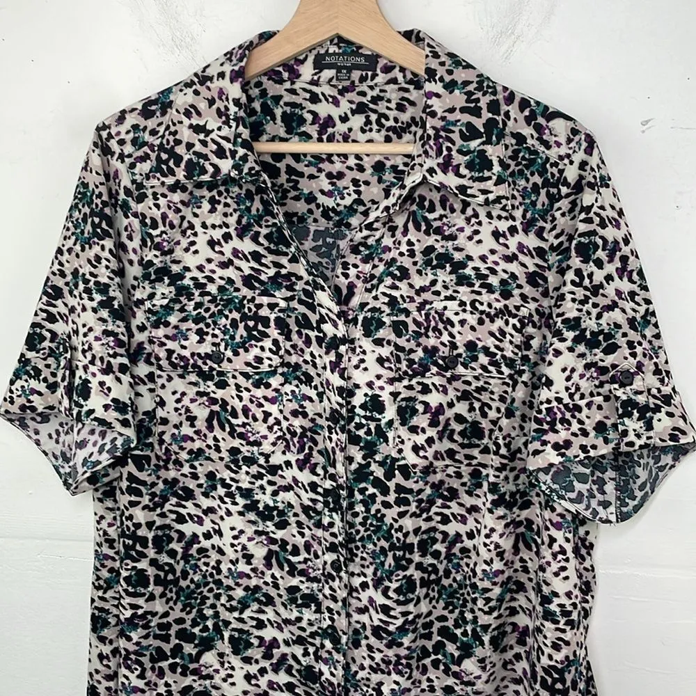Notations Woman’s Leopard Print Button Down Top short Sleeves size 1X - Image 3