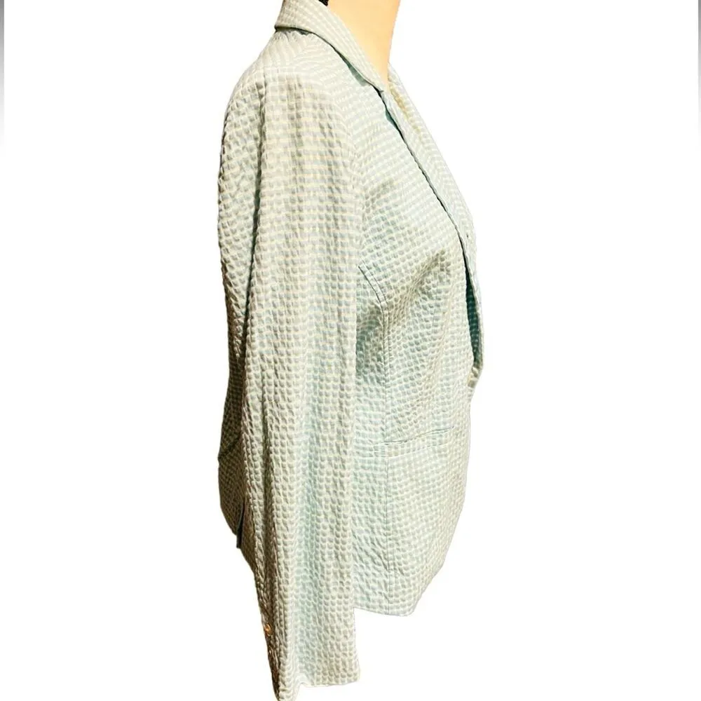 ECRU  Pastel Green/Blue Gingham Textured Blazer Size L NWOT - Image 3
