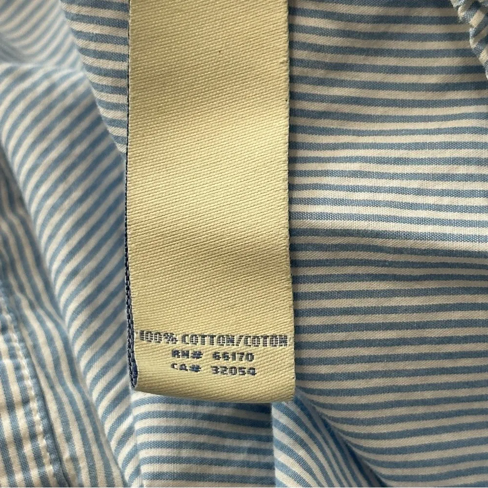 Odille Anthropologie Sz 2 Blue White Pinstripe Gathered Waist Button Down Shirt - Image 5