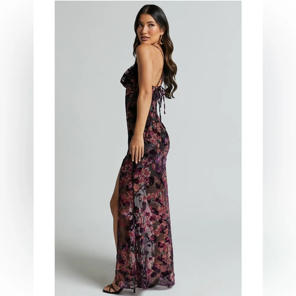Showpo Aletta Maxi Dress w Cowl Neck in Burn Out Floral Purple Size XXS - Image 5