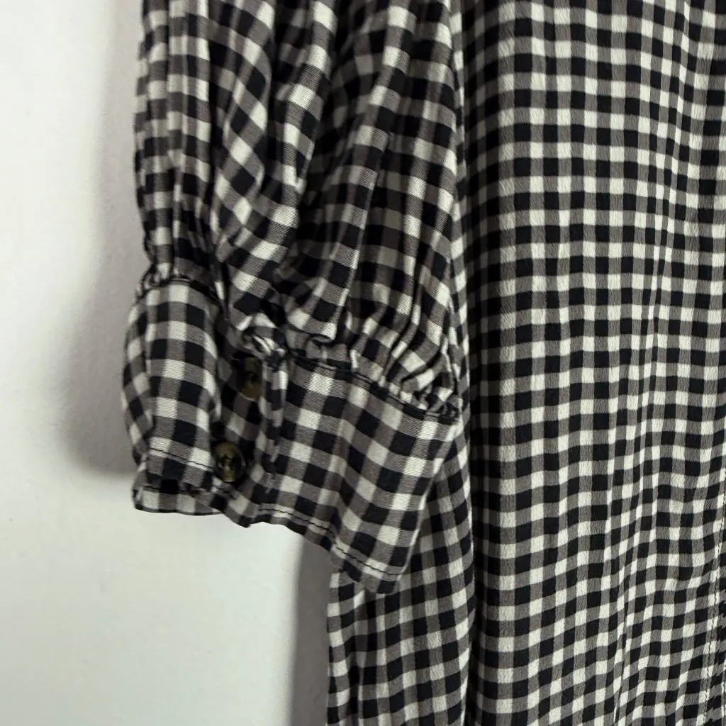 GANNI Gingham Crepe Mini Dress Mock Neck Black White EU Size 38 US Size 6 EUC - Image 12