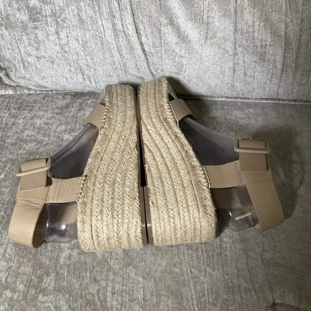 Sole Society Wedge Platform Espadrille 10 Tan Open toe Sandals Buckle Leather - Image 5