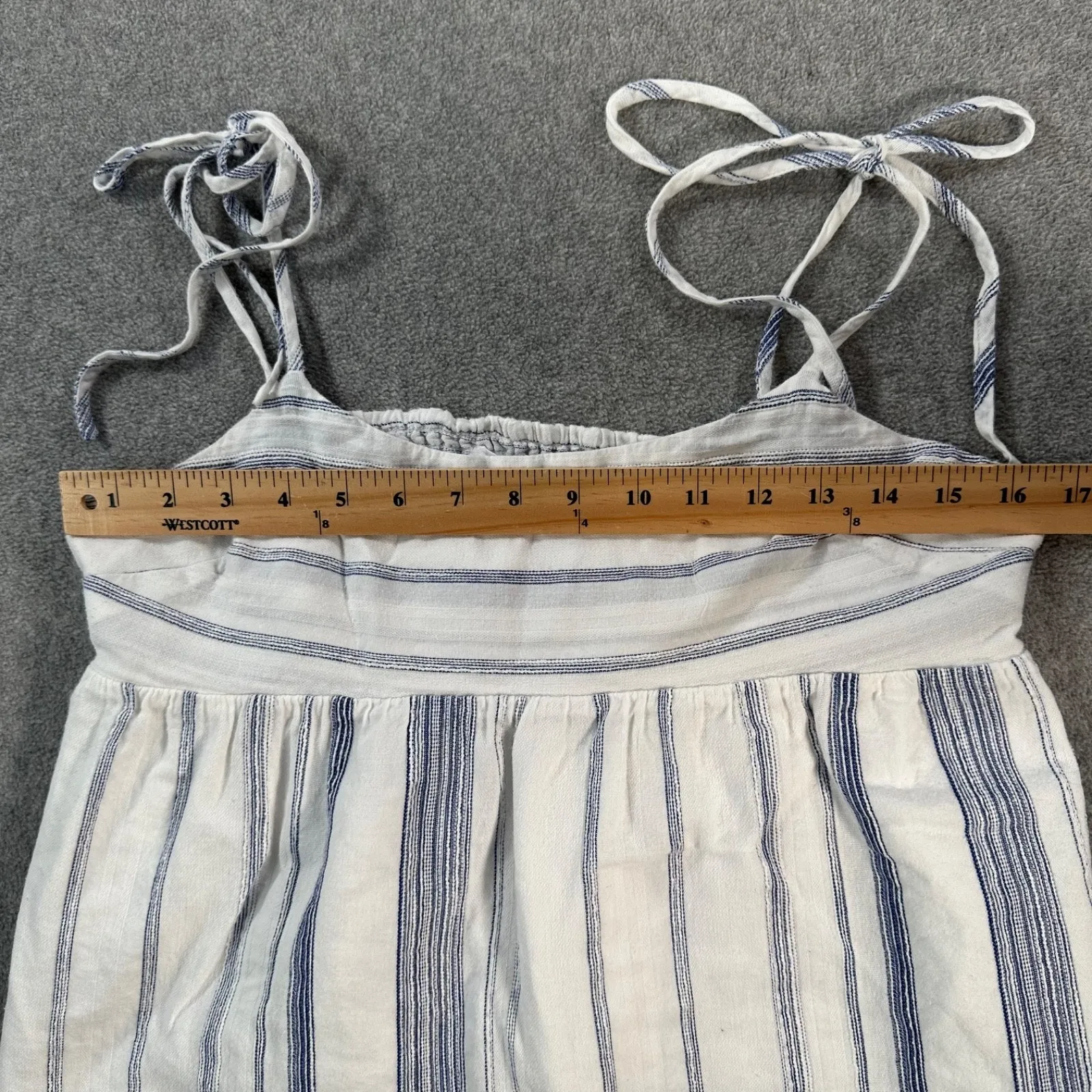 J By J.O.A Striped Tie Strap Babydoll Top Womens Large White Blue Cropped Beachy - Image 3