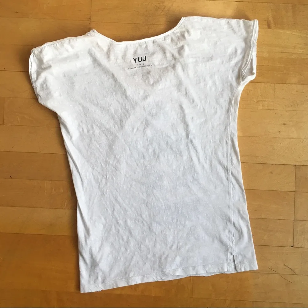 YUJ Paris “WE SHOULD ALL BE YOGIS” Scoop Neck Fitted Tee, White, Black, Size XS - Image 14