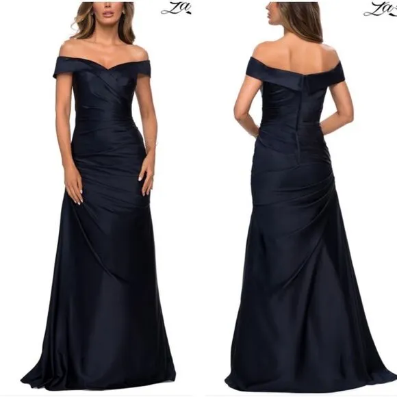 La Femme nwt navy Off the Shoulder satin gown - Image 2