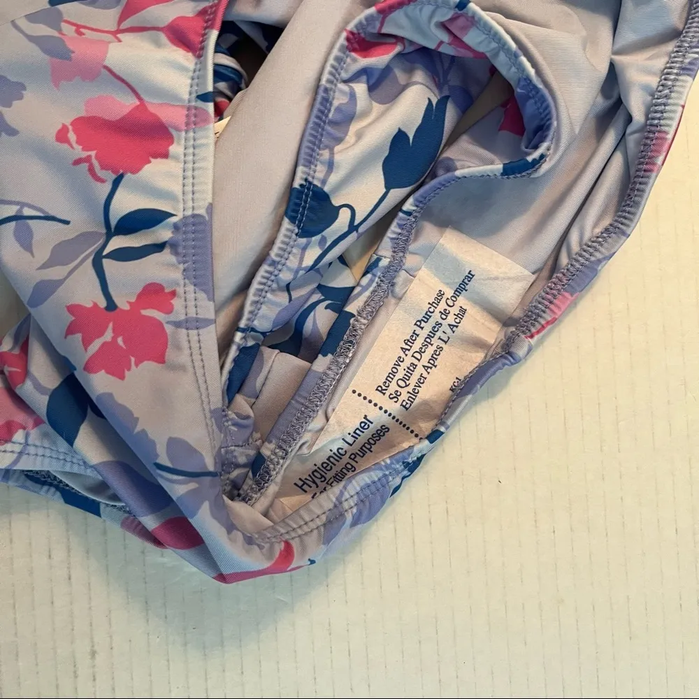 Splendid Floral Flurry Tie-Front Bikini Bottom High Leg Pant Sz L NWT Blue Pink - Image 10