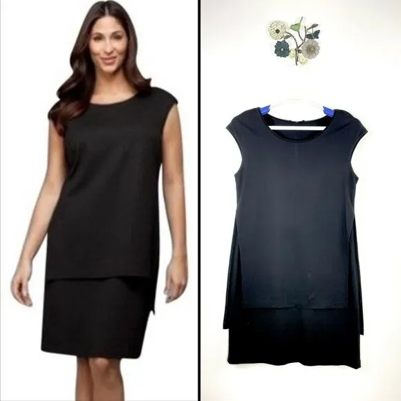 Lafayette 148 New York Black Dress Layered Sleeveless Viscose Blend Size Large - Image 2