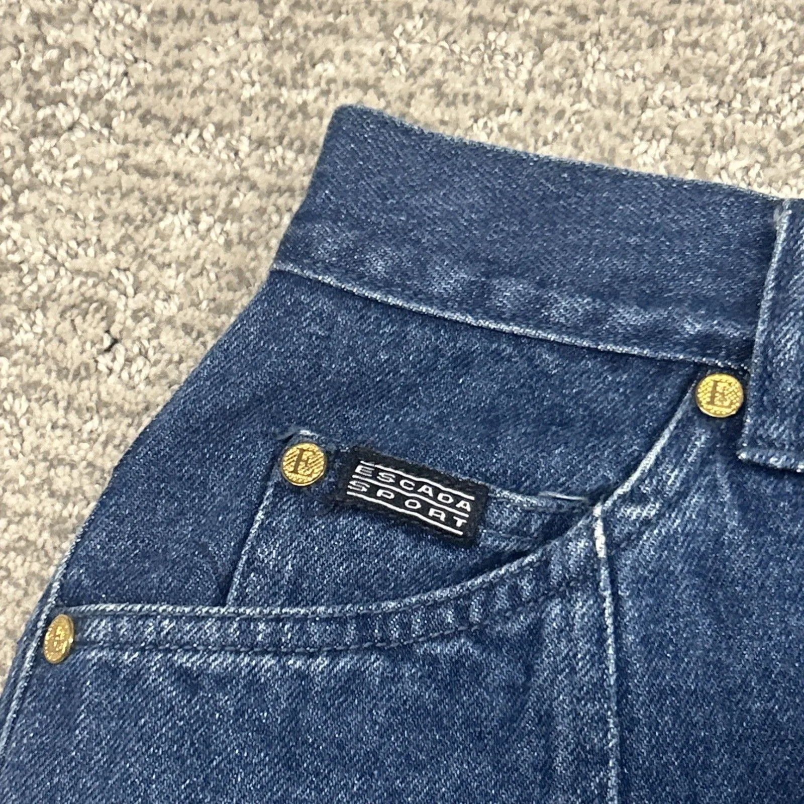 Vintage Escada Sport Denim Skirt Womens 36 Small Logo Blue Cotton Pockets - Image 2