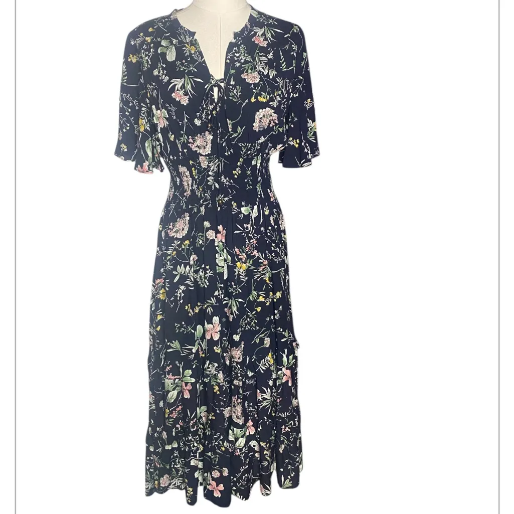 BALTIC BØRN Spell Boho Navy Floral VNeck Smocked Tiered Maxi/Midi Dress 
M BNWOT - Image 6