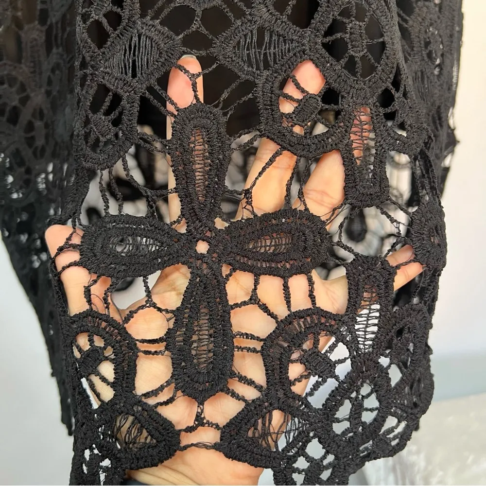 NWT medium L&B Boho Black Lace Layered Dress western - Image 4