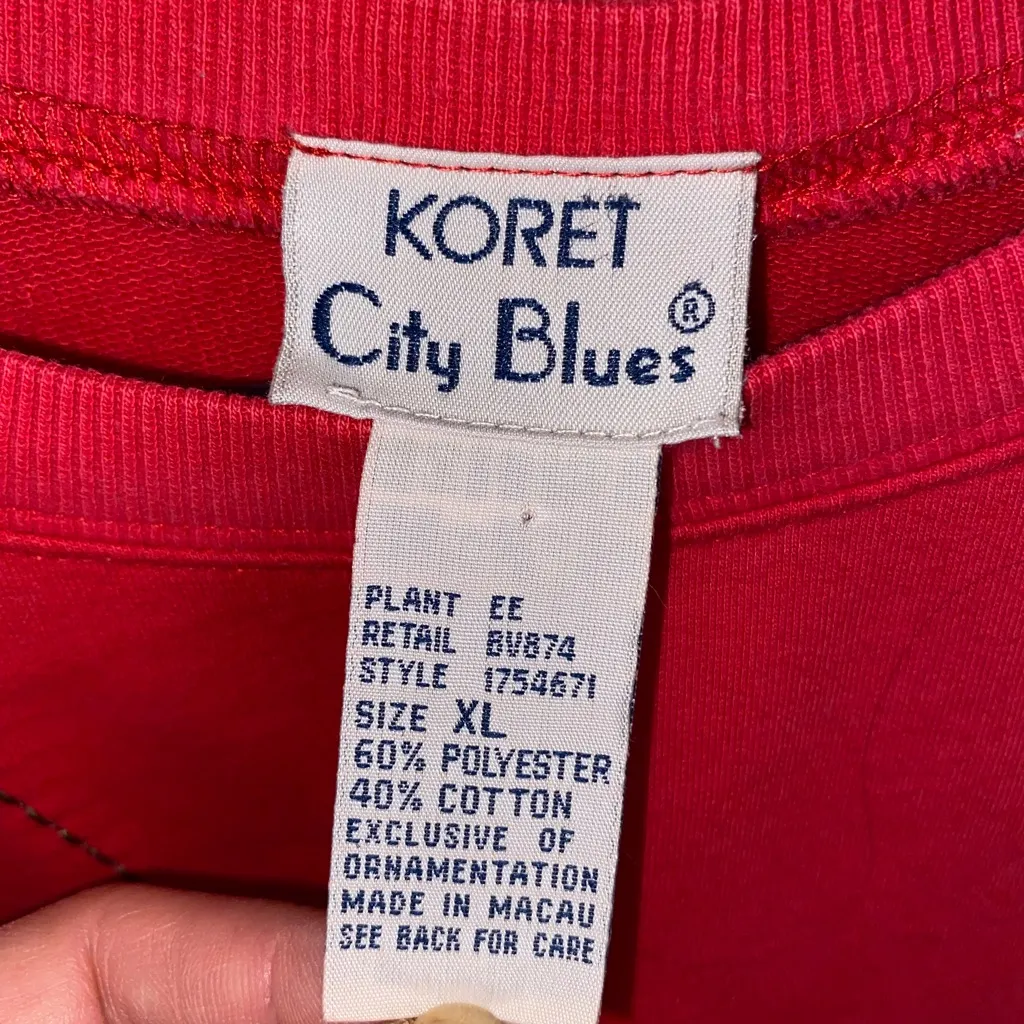 Vintage Koret City Blues Red Sweatshirt embroidered flowers cottagecore sweater Size XL - Image 3