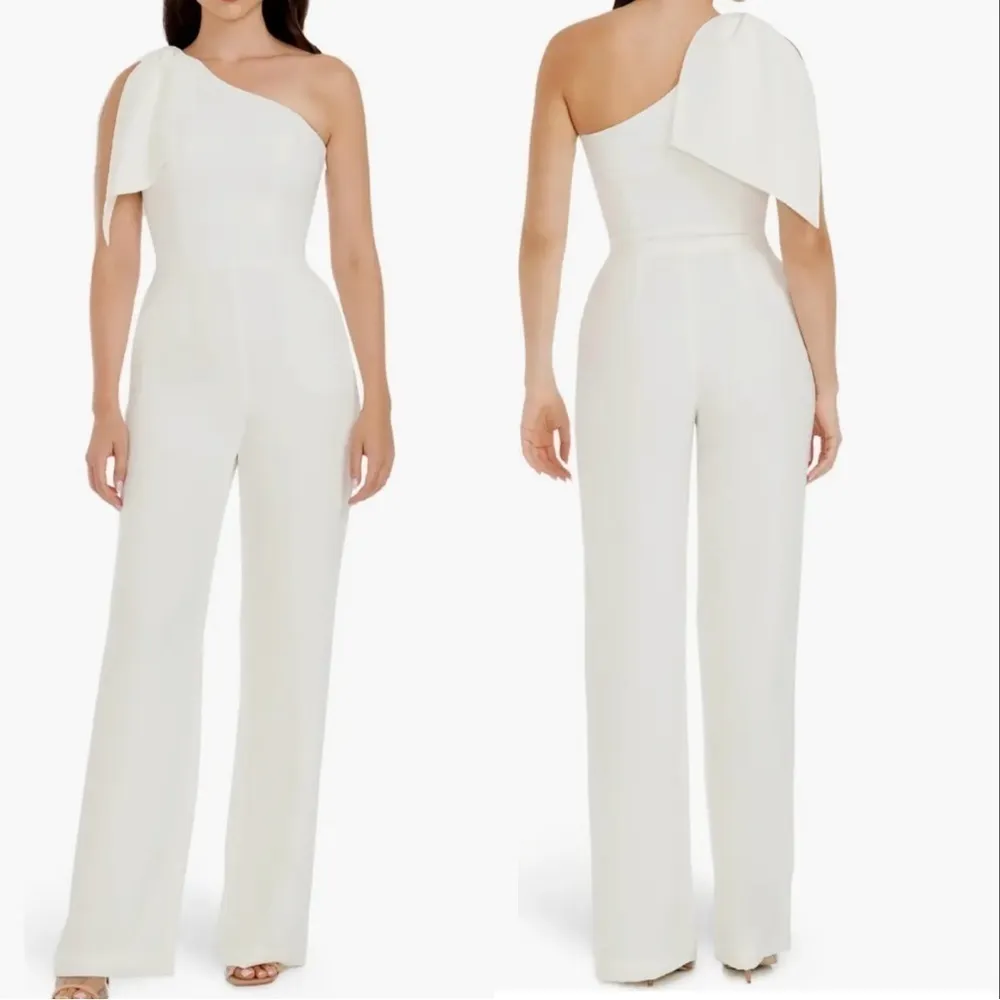 NEW Dress the Population Tiffany One-Shoulder Jumpsuit white sz M - Image 2