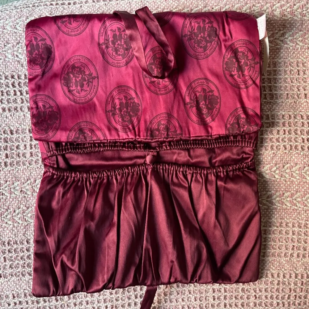Vintage Victorias Secret Burgundy Satin Lingerie Jewelry Delicates Travel Bag - Image 4