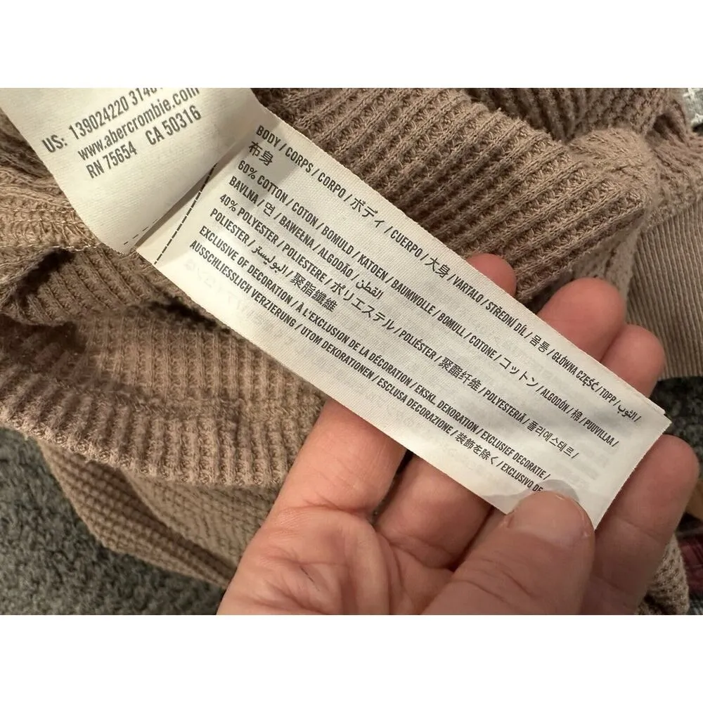 Abercrombie & Fitch Essential Tan Long Sleeve Waffle Polo Small S - Image 6