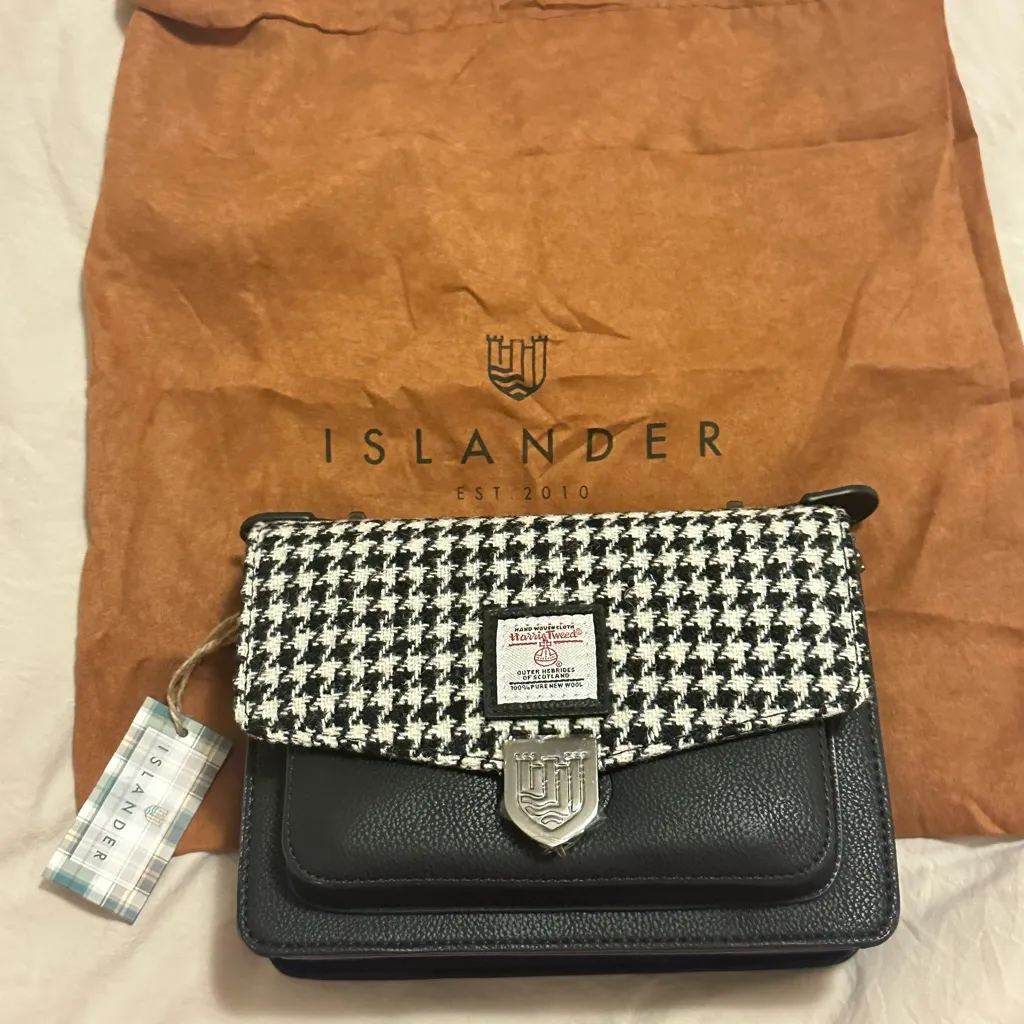 Islander UK x Harris Tweed Black & White Houndstooth Crossbody / Satchel Bag - Image 7
