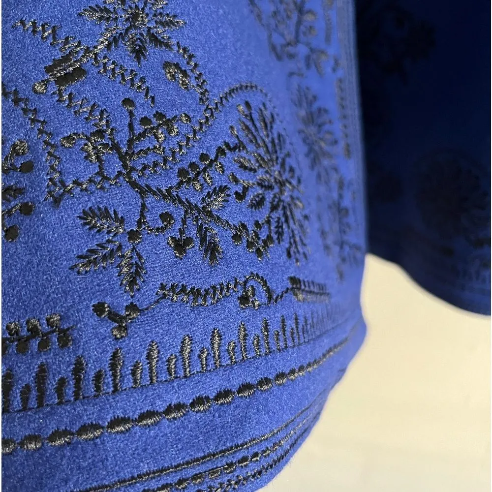 Peter Nygard Vtg Blue Wool Embroidered Coat 14P Longline Button Front Boho Chic - Image 7