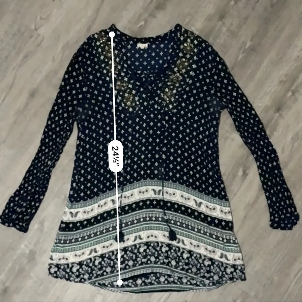 En Crème Blue Patterned Top or Mini Dress Size M - Image 10