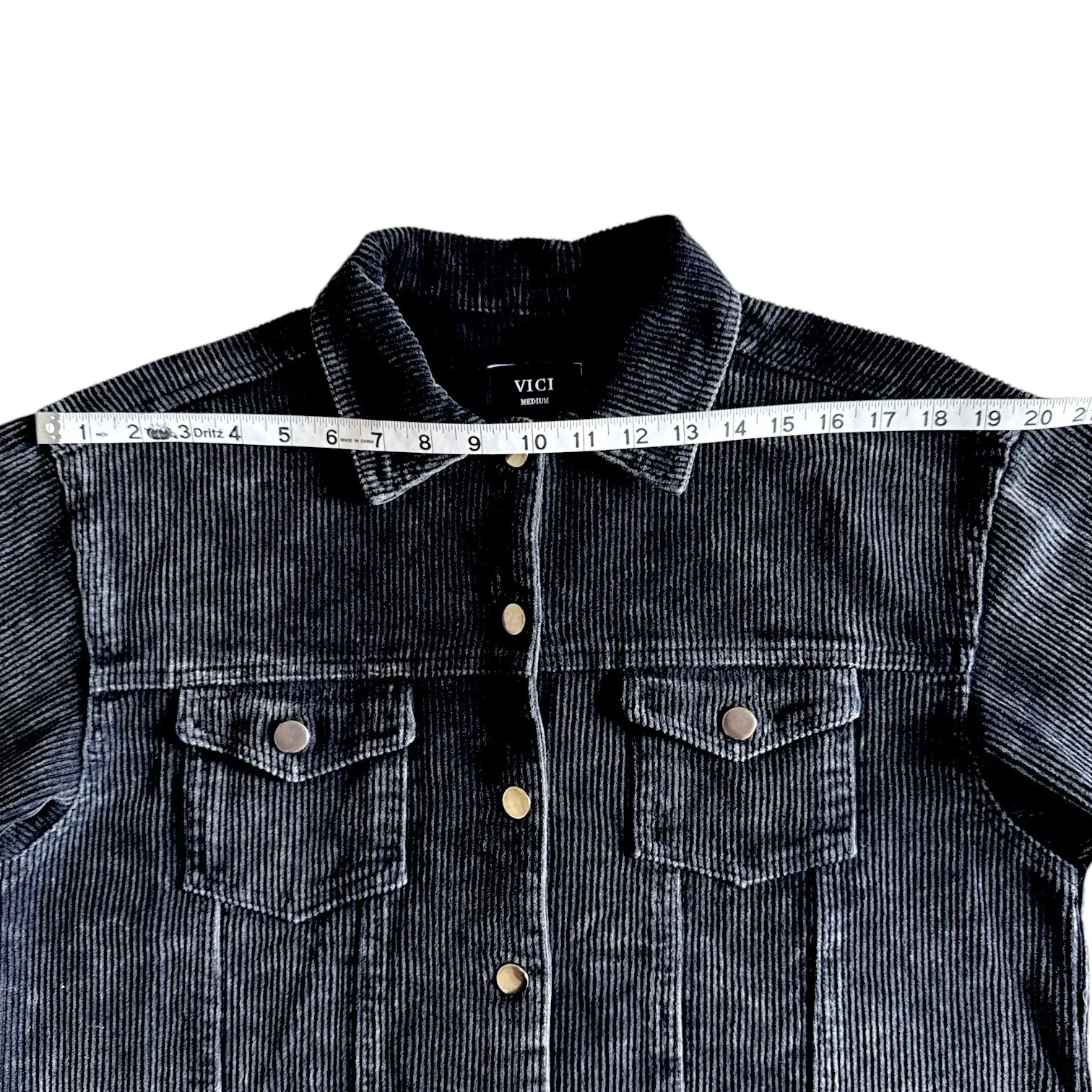 VICI ‎ Corduroy Jacket Distressed Hem Button Front Black Jean Jacket Medium - Image 4