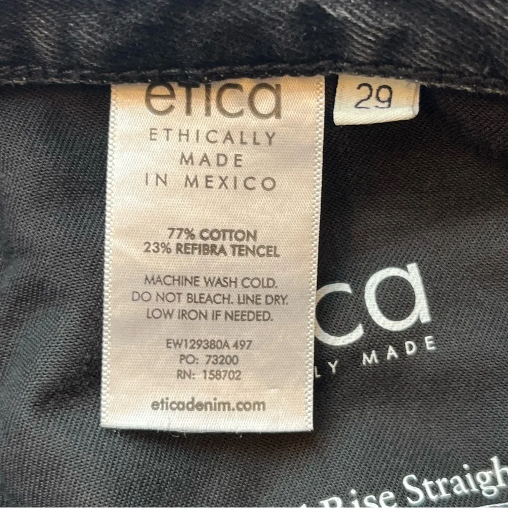 Etica‎ Rhea Mid Rise Straight Distressed Faded Black Denim Jean Womens Size 29 - Image 4