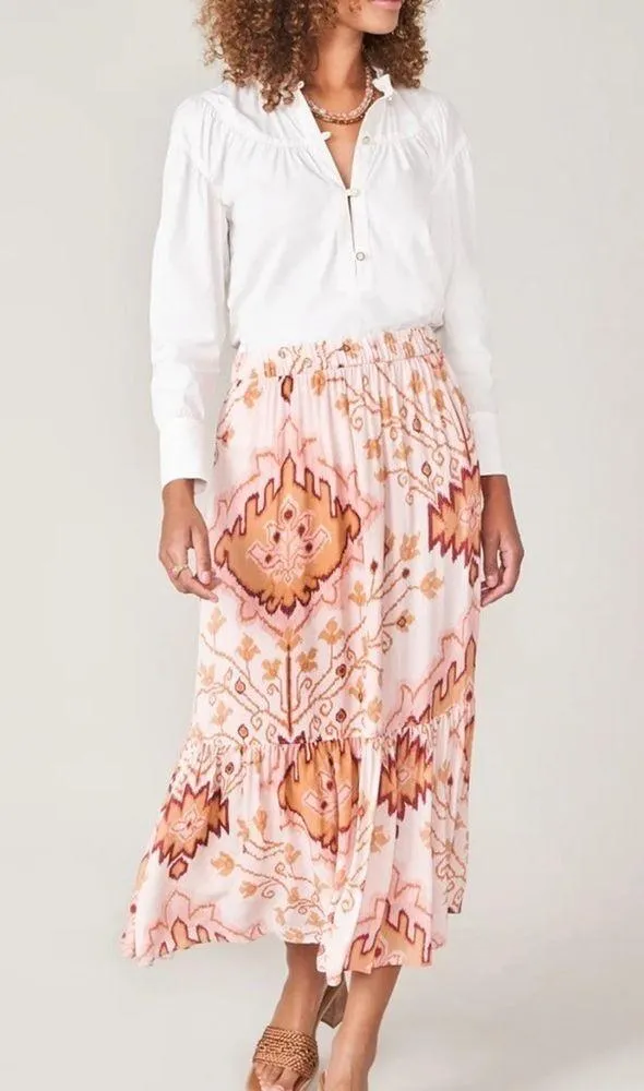 Spartina womens small Elsie stretch blouse pearl white ruffle neck poplin blouse - Image 3