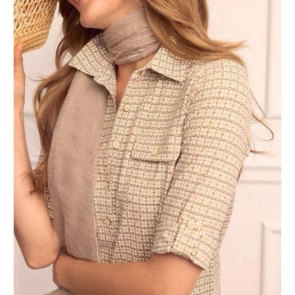 J.McLaughlin Lawrence Dress Catalina Cloth Brown Cream Geometric Print Dress - Image 3