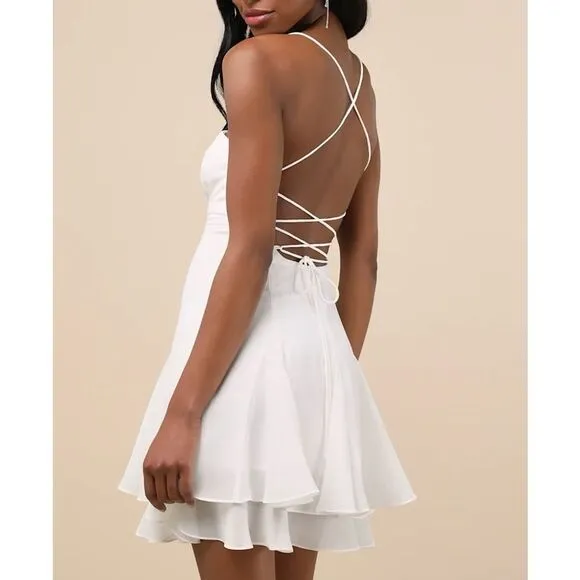 NWT Lulus Women's Perfected Sweetness White‎ Pleated Tiered Mini Dress Size XL - Image 2