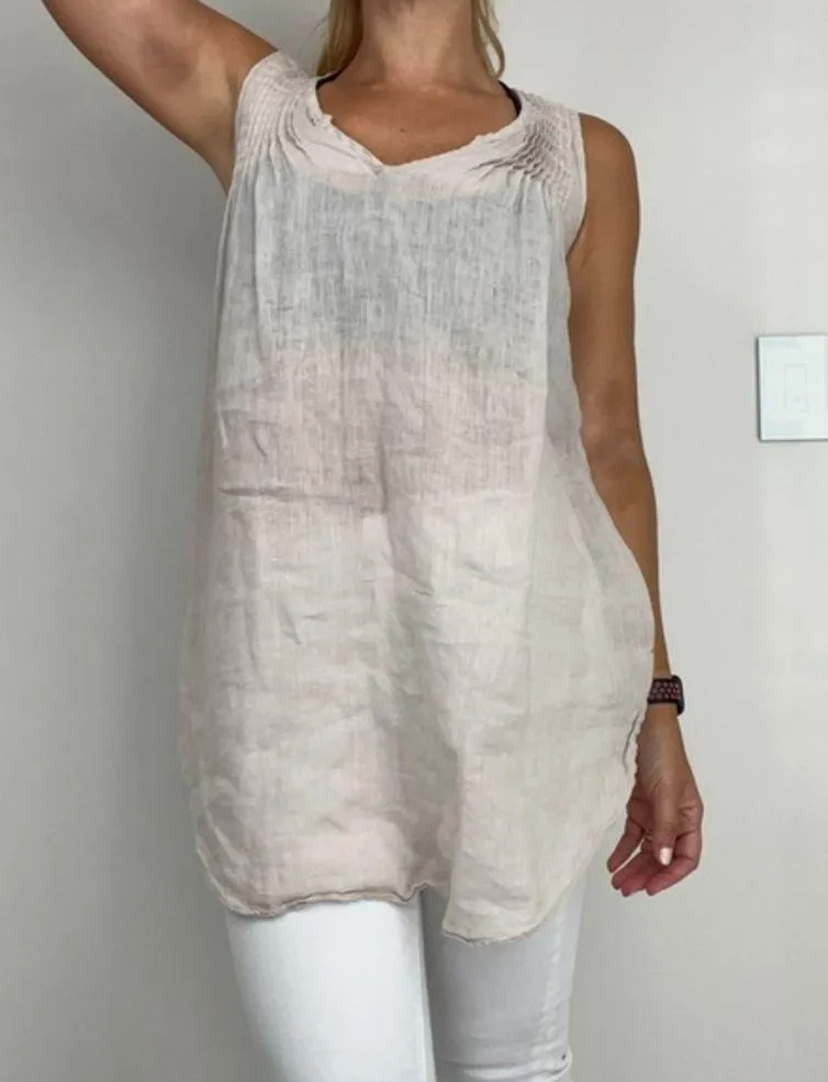 Calypso St. Barth Linen Sleeveless Cream Tunic Top - Image 100
