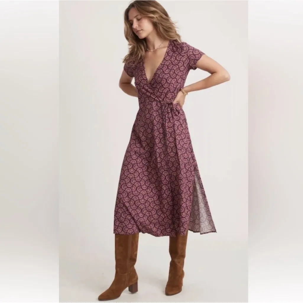 Marine Layer Emlyn Midi Wrap Short Sleeve Dress Fan Block Print Size Small - Image 2