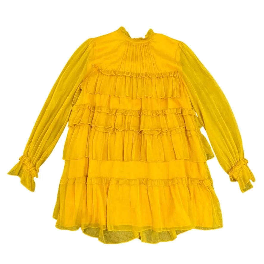 Adam Lippes x RTR Tiered Ruffle Dress in Yellow, Size US 12 - Image 4