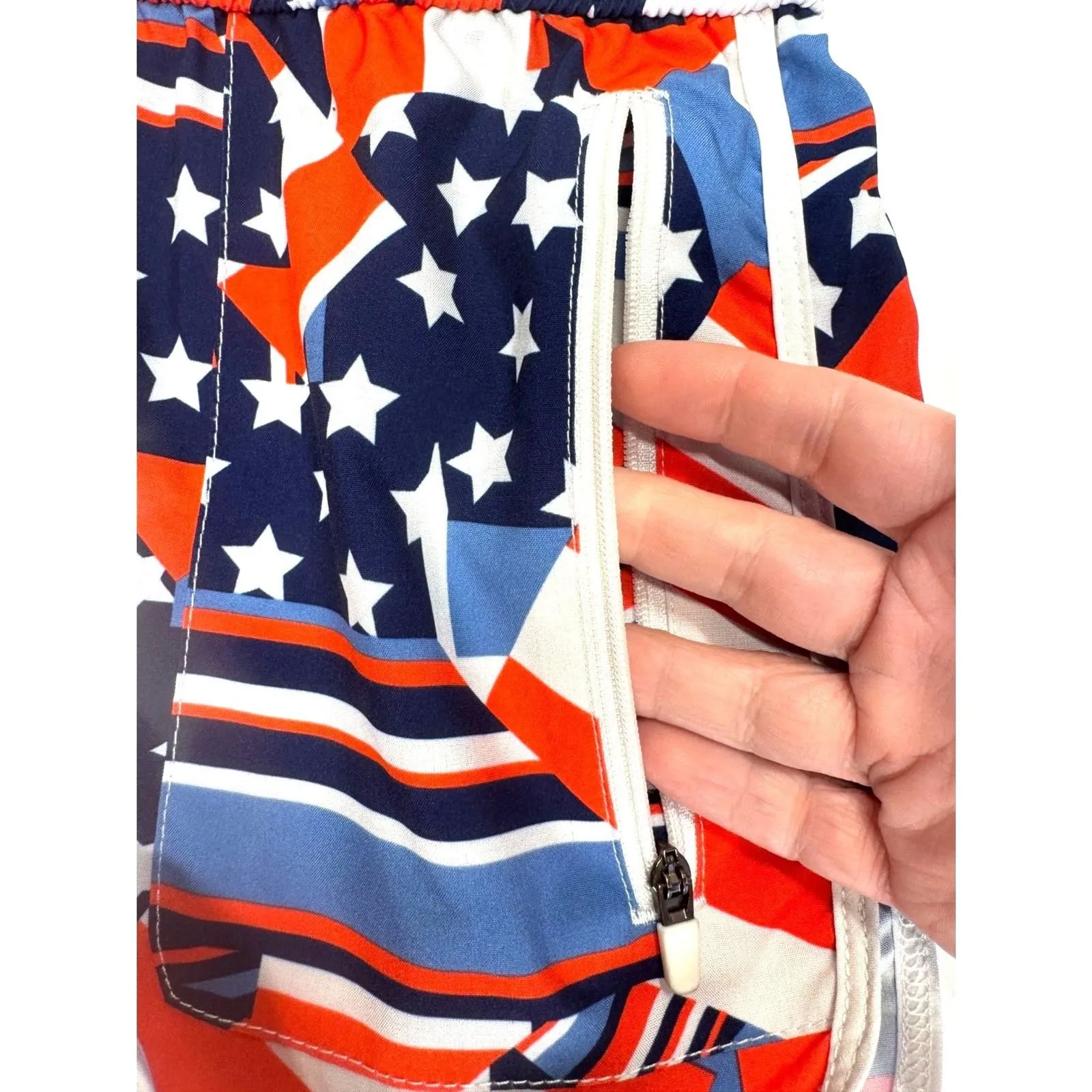 Fabletics Tyson Track Shorts Womens XS Patchwork Pride Red White Blue Zip Pocket - Image 4