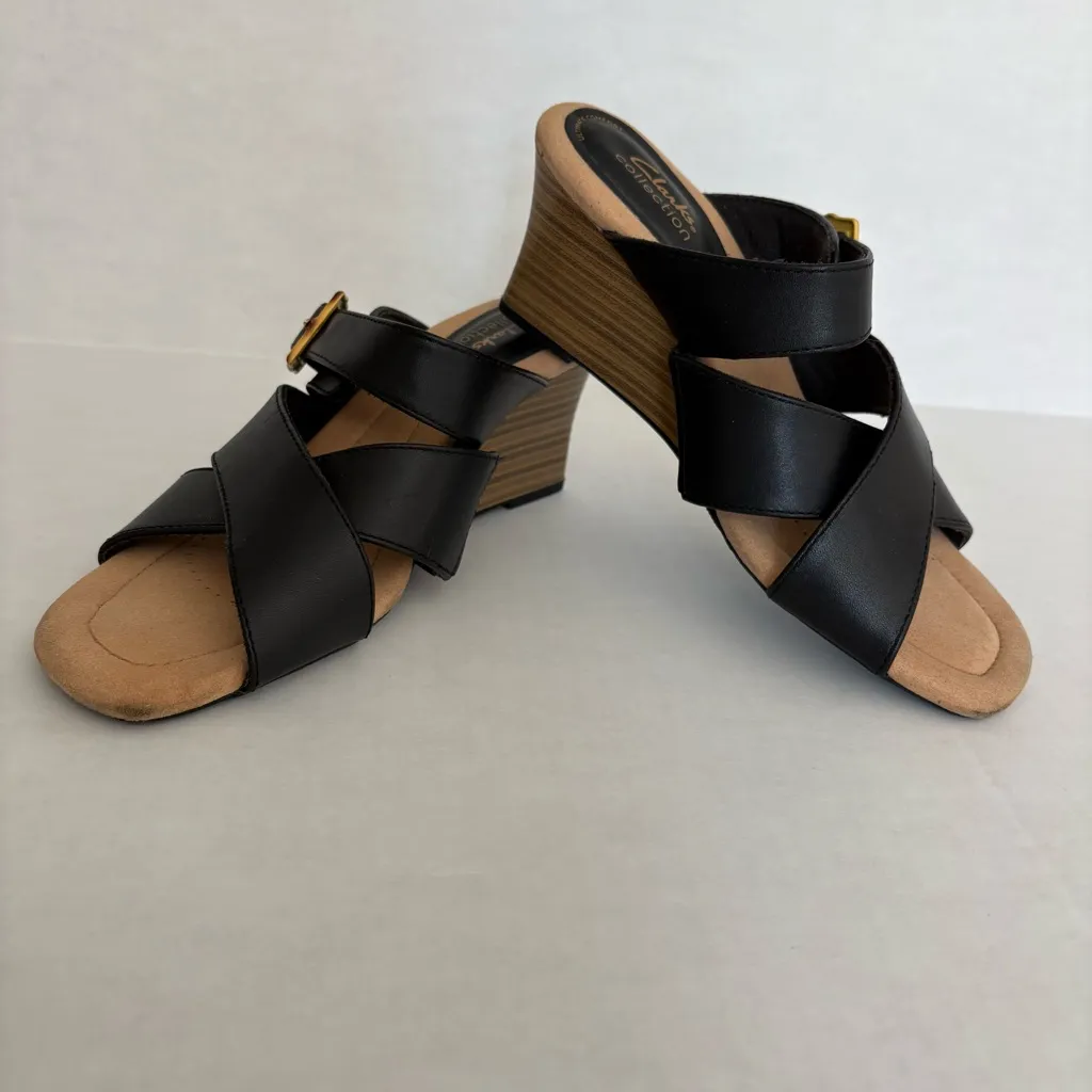 Clarks Kyarra Judi Strappy Slip-On Wedge Sandals size 7 black - Image 2