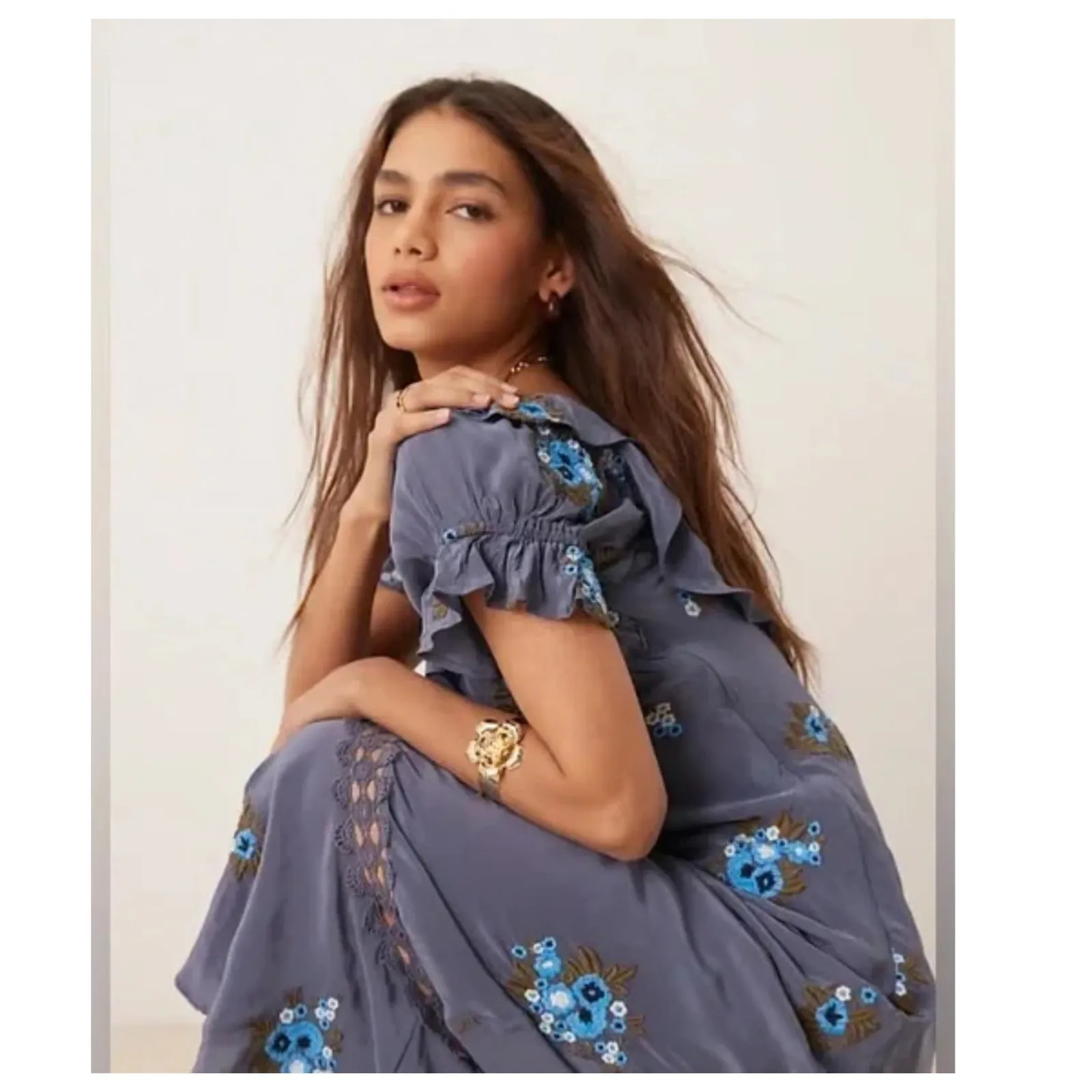 Free People Bali Santa Cruz Ruffle Midi Dress Size Large - Image 12