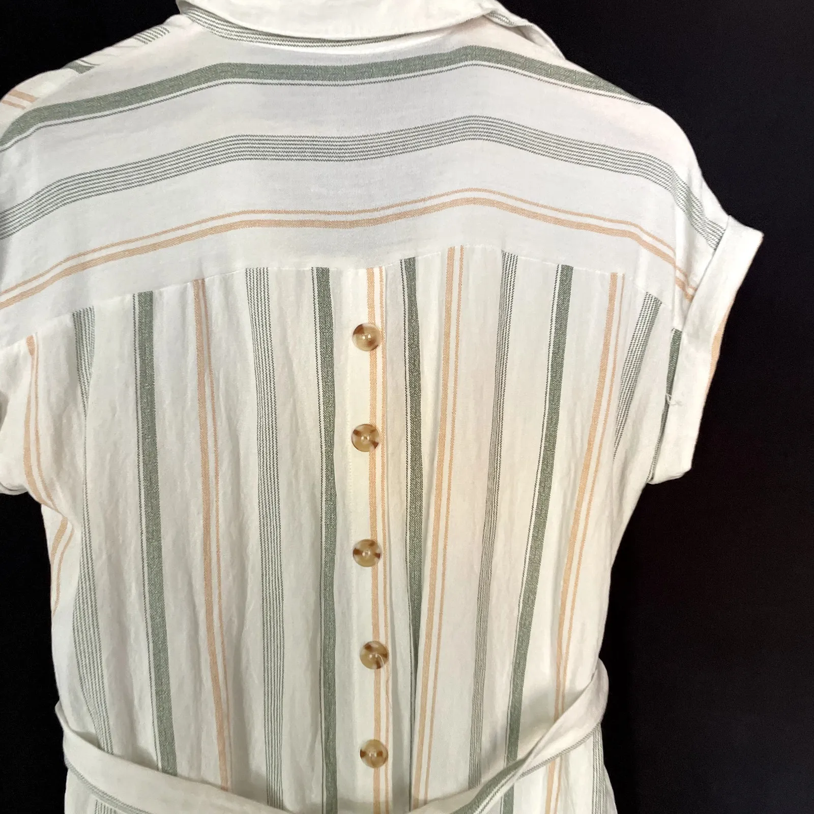 Mine green white orange striped beachy boho short sleeved sheath dress size M Size M - Image 8