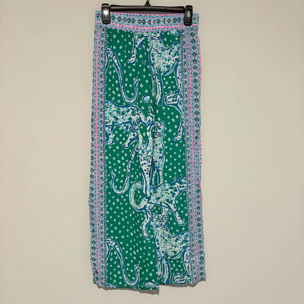 Lilly Pulitzer Bal Harbour Palazzo‎ Pant Emerald Isle On The Prowl Leopard XXS - Image 2