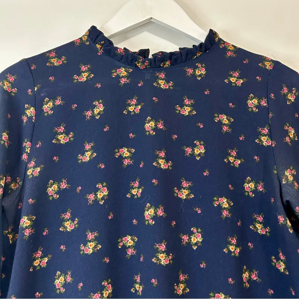 Orange Creek Women’s Long Sleeve Floral Blouse Blue Size Medium Used Cute Girly - Image 2