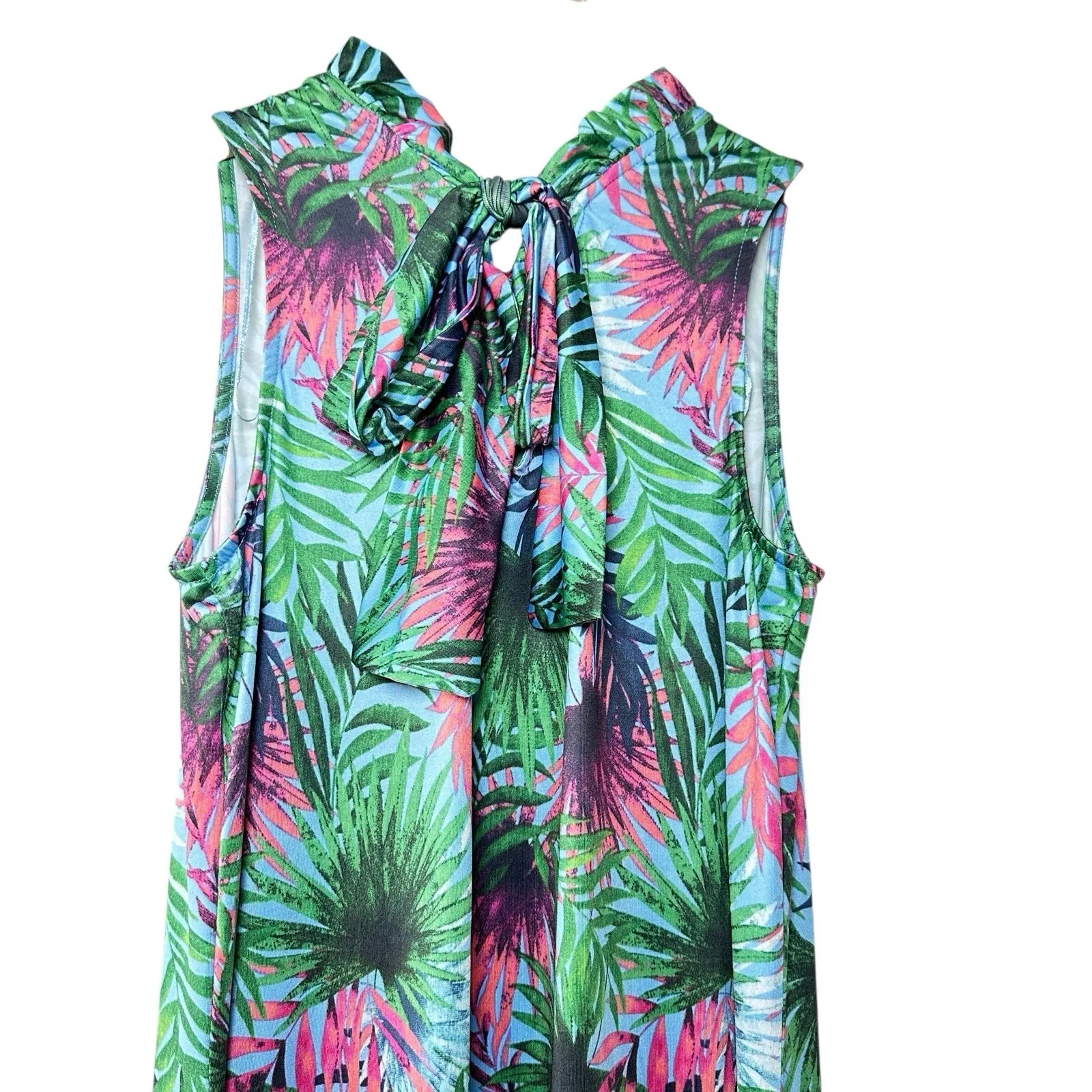 Tango Mango Sleeveless Tropical Dress M Palm Print Resort Tie‎ Back Travel Beach - Image 4