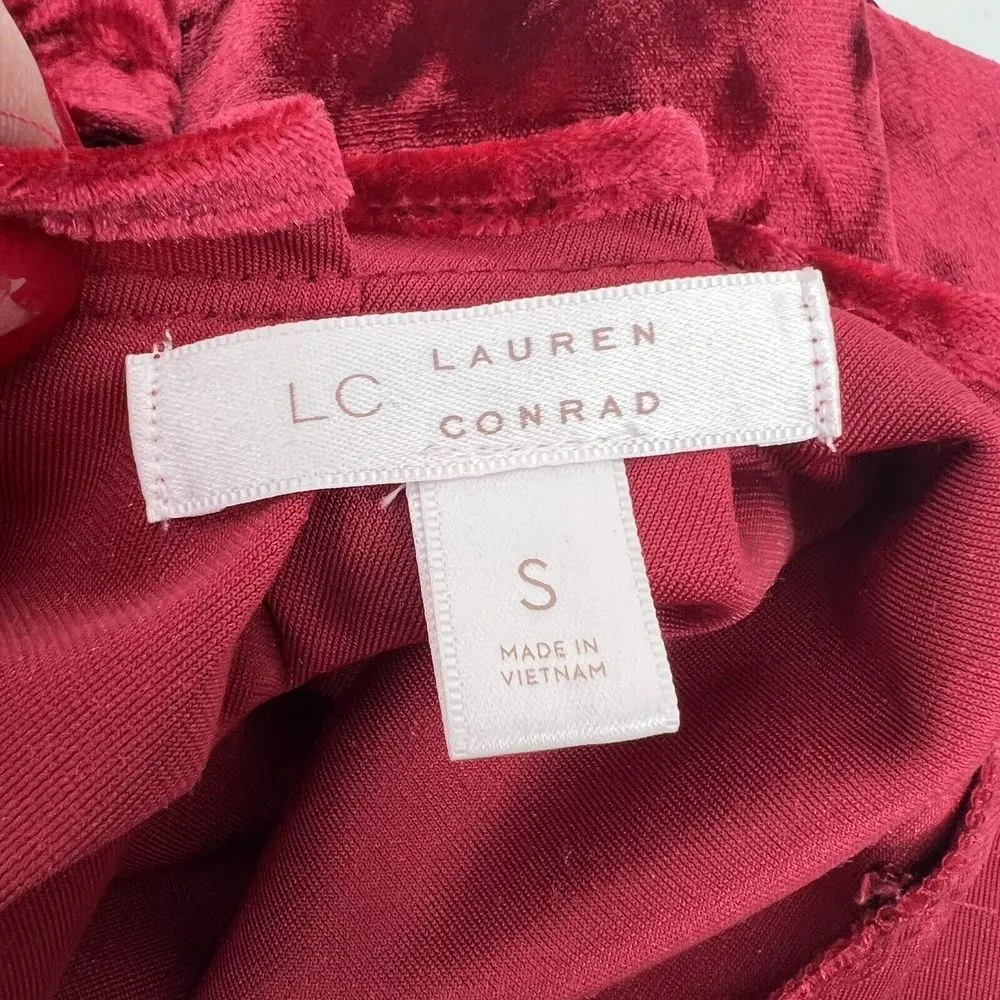 LC Lauren Conrad Size S Velvet Pleated Top Red Short Cap Sleeve Keyhole Back - Image 10