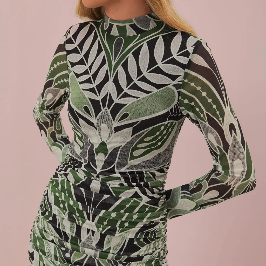 Farm Rio Black Lace Nature Tulle Midi Dress Size: L - Image 2