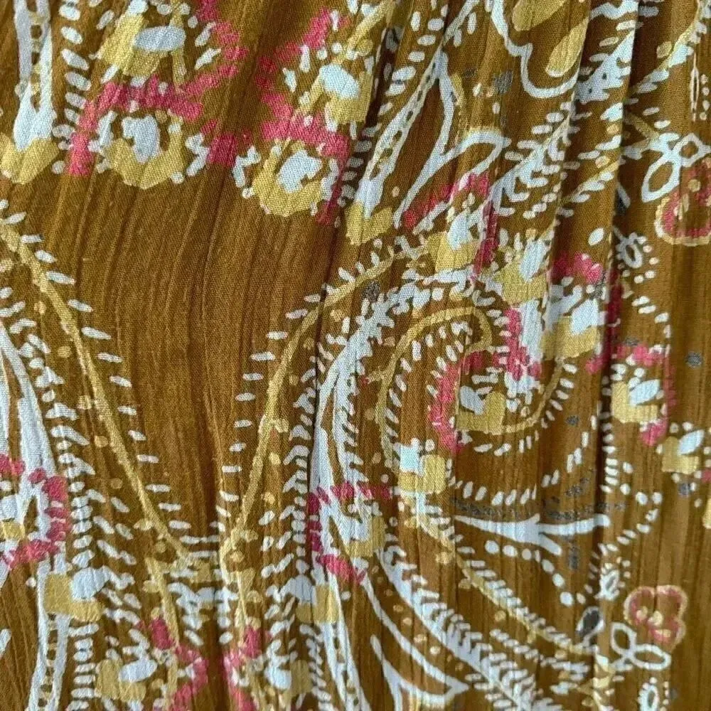 Free People  Brown green hippie babydoll peasant dress balloon sleeves S #1993 - Image 10