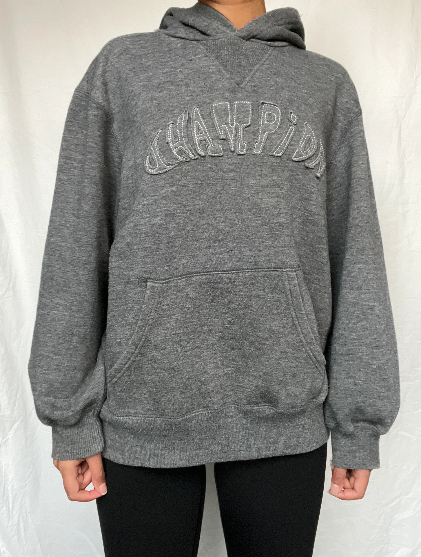 Champion Vintage Gray Patchwork Spellout Hoodie - Image 6