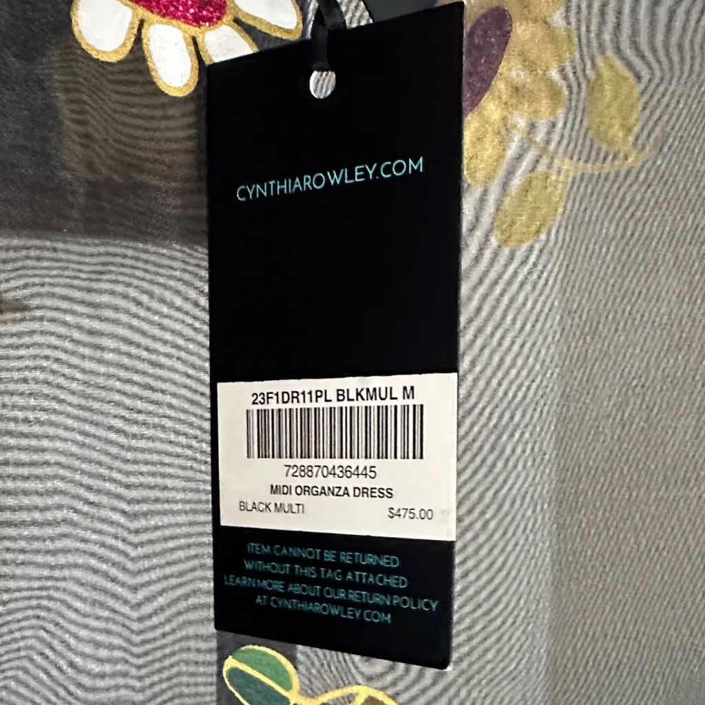 NWT CYNTHIA ROWLEY Black Floral Midi Dress - Image 3