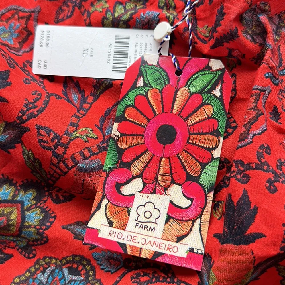 FARM RIO x Anthropologie One Shoulder Crop Top Red Motif Puff Sleeve XL NWT $158 - Image 9