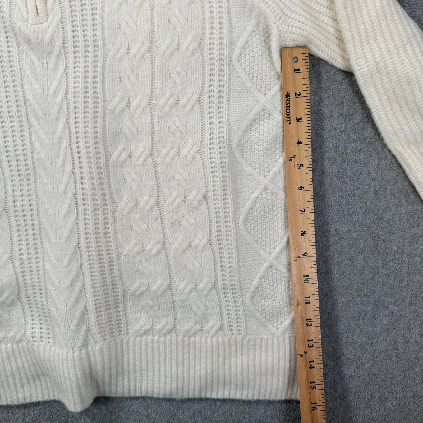 Ann Taylor LOFT Cable Knit Quarter Zip Sweater Women's Medium Winter White Cozy - Image 7
