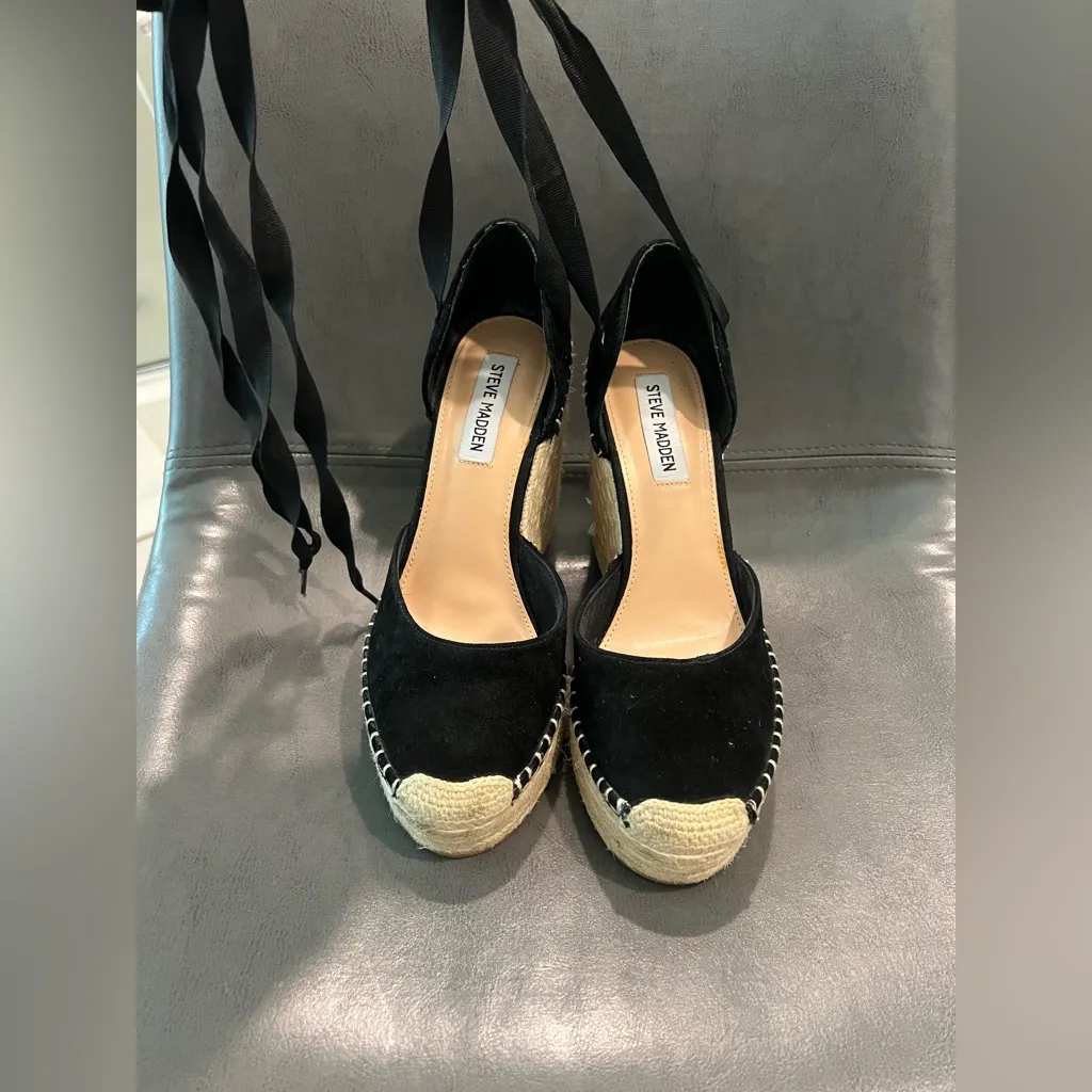 Steve Madden Lani Black Espadrille Wedge Sandals - Image 6
