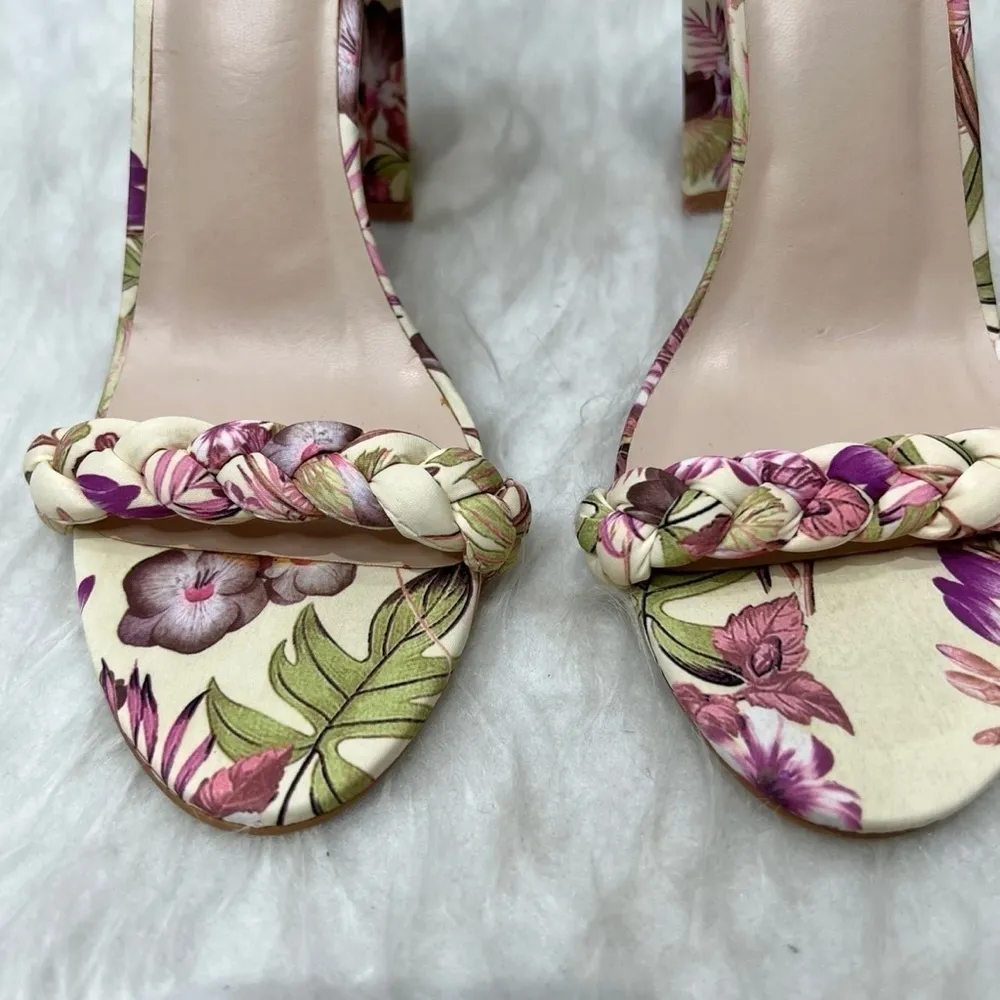 JustFab  Tami Sandal Yellow Floral Ankle Strap Sandals 10 - Image 5